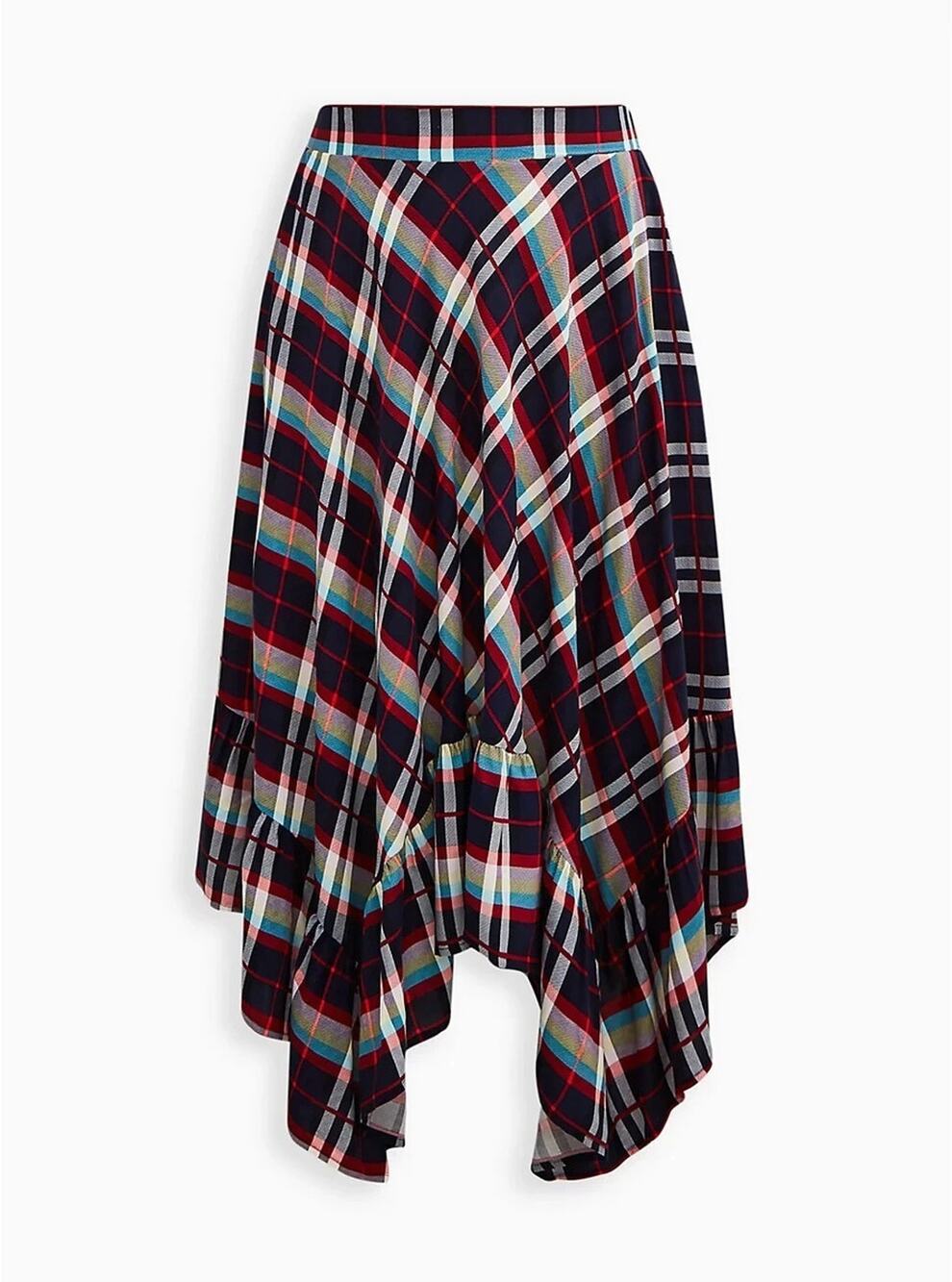 Torrid Plaid Asymmetrical Handkerchief Hem Pull On Midi Skirt - Size 2